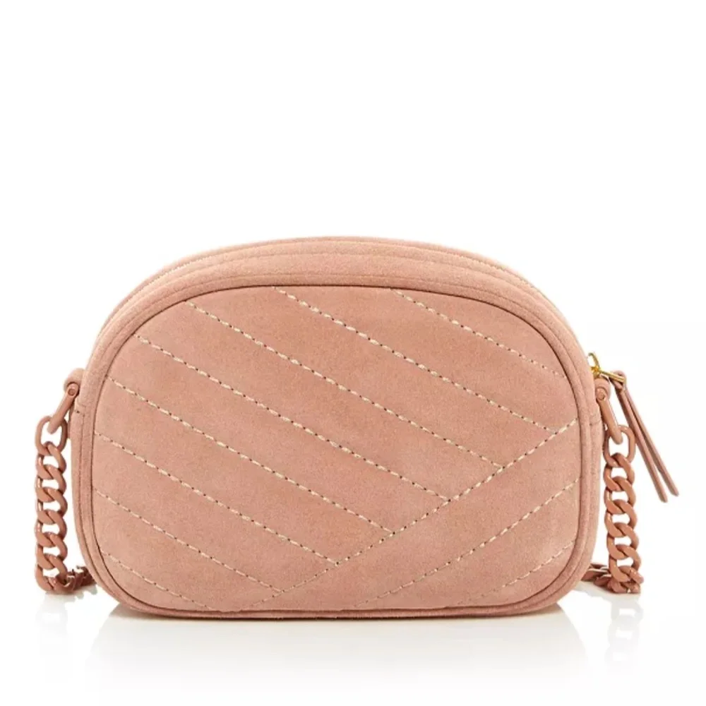 NWT $358 Tory Burch Kira Small Quilted Suede Camera Crossbody